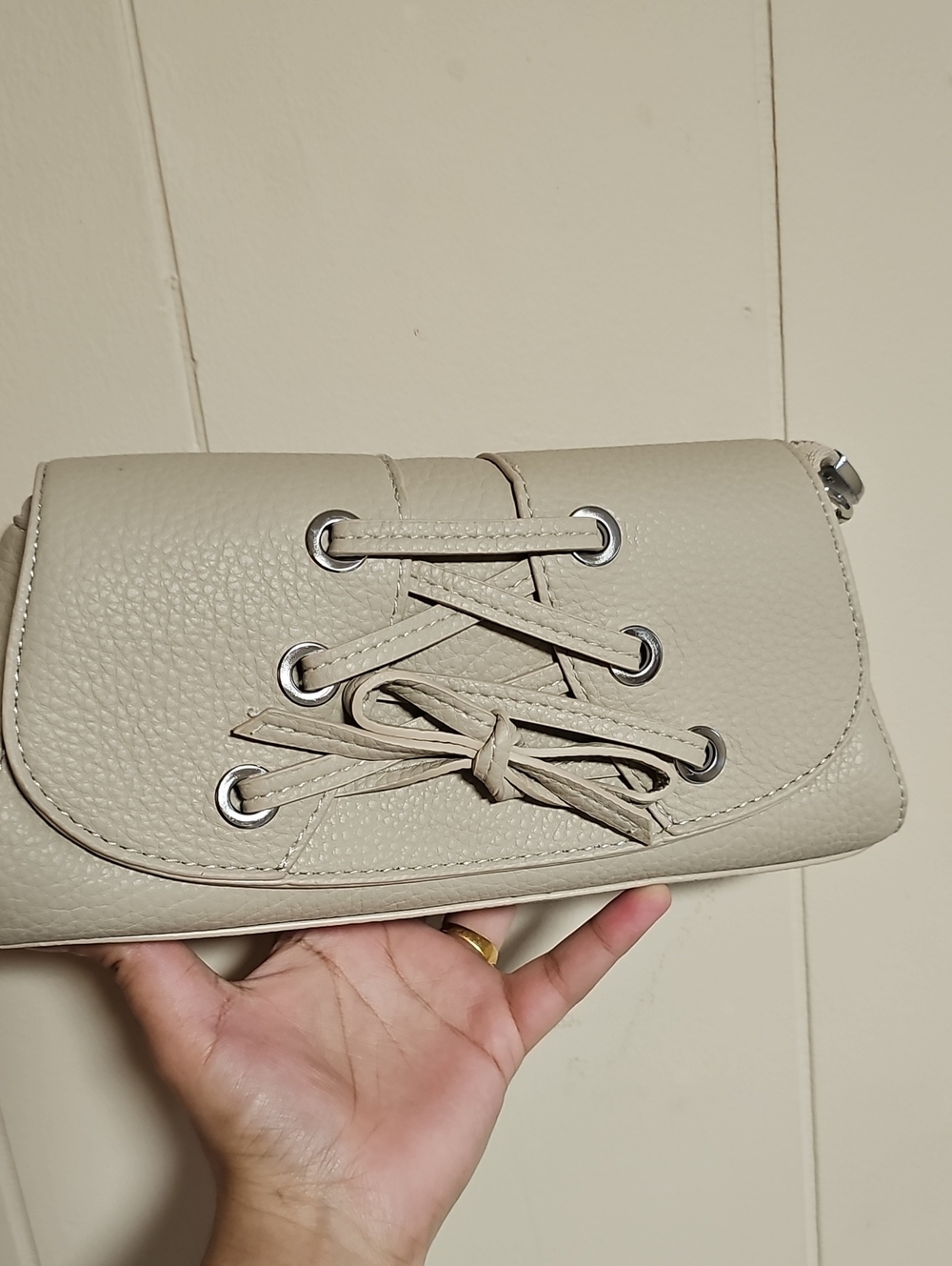 Beige Lace-Front Crossbody Bag